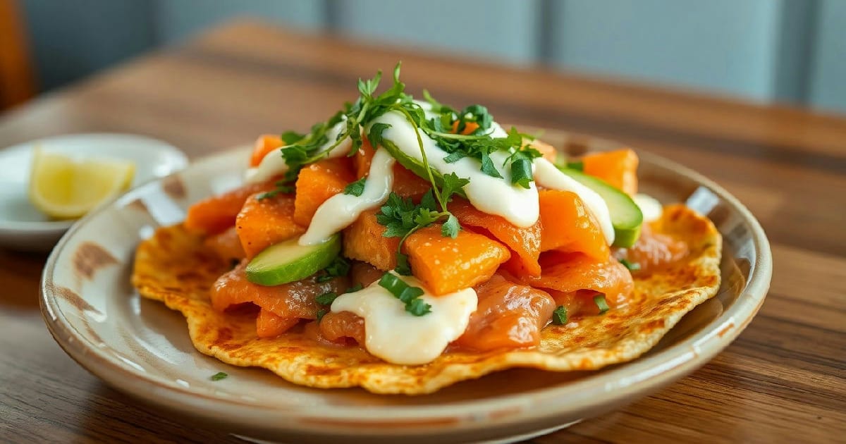 Salmon Tlayuda con Queso Oaxaca