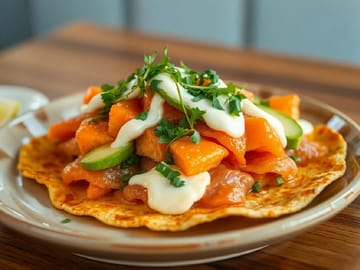 Salmon Tlayuda con Queso Oaxaca